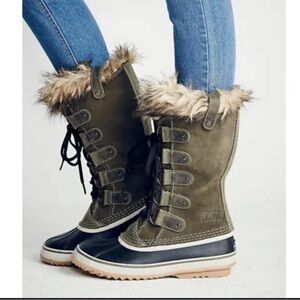 Sorel‎ Joan Of Arctic Waterproof Suede Leather Winter Boots In Nori Dark Stone 7